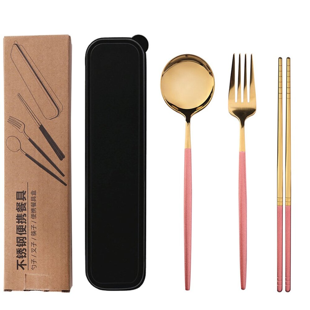 NEW Portable Stainless Steel Cutlery Set | Pink